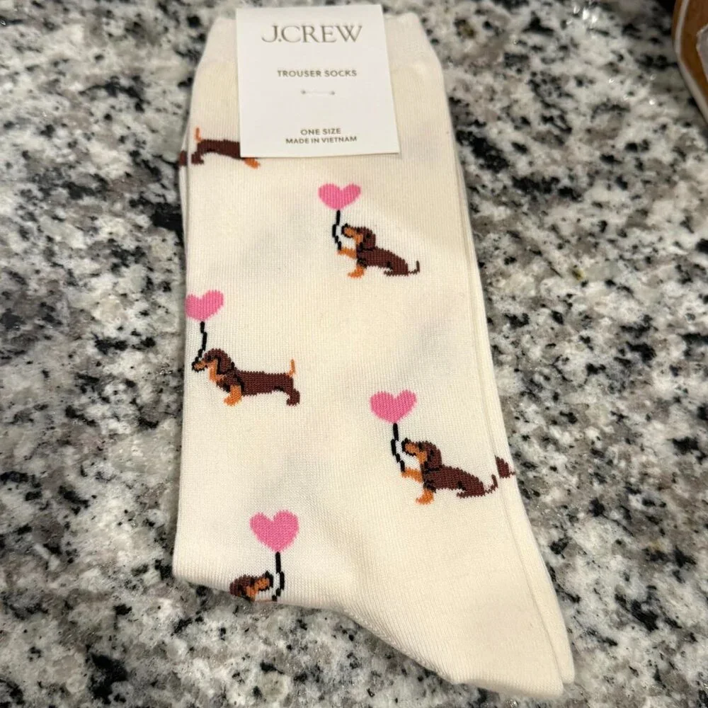 J. Crew Dogs and hearts trouser socks - Dachshund with Pink Hearts - NWT